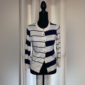 Banana Republic Navy and White Striped Cardigan